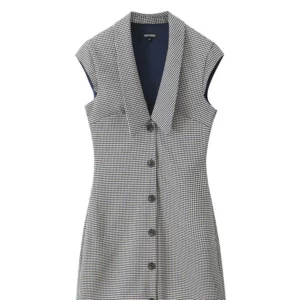 TRAFZA Summer Women Elegant Plaid Sleeveless Mini Dress Woman Single-breasted Design Turn-down Collar Dress Casual Party Dress - Image 4