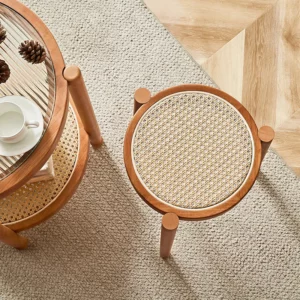 Nordic Solid Wood Rattan Woven Round Stool Casual Low Stool Light Luxury Rattan Woven Household Small Bench for Stacking Shoes - Image 5