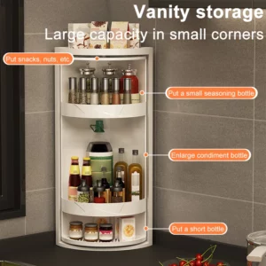 Kitchen Rotating Storage Rack Corner Shelf 360° Rotateable Household Layered Adjustable Shelf Organizer Spice Cans Bottle Holder - Image 2