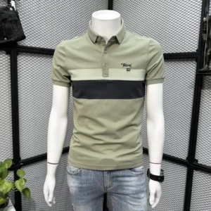 Fashion Lapel Short Sleeve Spliced Letter Embroidery T-Shirts Men Clothing 2024 Summer New Loose Casual Tops All-match Tee Shirt - Image 1