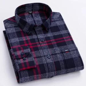 New in shirtplus size 7XL 100%cotton sanding long-sleeve shirts for men slim fit plain shirt striped plaid single pocket clothes - Image 2