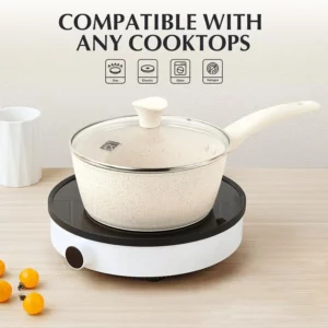 Nonstick Saucepan with Lid Kitchen Soup Pot Cooking Pot Cookware Thick Non-stick White Marble Milk Noodle Pot Easy to Clean - Image 4