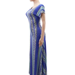 Blue Striped Printed Dresses for Women Cold Shoulder Empire Package Hip Fishtail Summer Elegant Casual Holiday Vacation Vestidos - Image 4