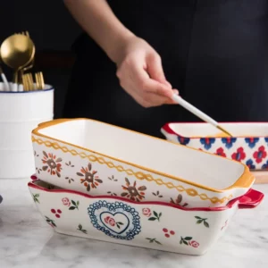 Ceramic Baking Dish Roasting Lasagna Pan Rectangular Dish Bakeware Pan With Handle Oven Kitchen Baking Tool - Image 6