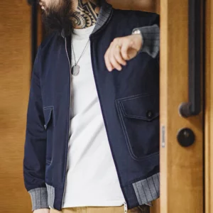 Maden Retro A1 Pilot Jacket Bomber Short Contrasting Color Patchwork Baseball Jacket with Zipper Design for Men's Autumn - Image 2