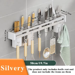 Stainless steel knife holder, multi-functional kitchen knife holder, wall-mounted knife holder with hook, non-hole mounting - Image 5