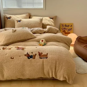 Thickened Warm Sherpa Four-piece Set Bed Sheets, Duvet Covers, Pillowcases, Double-sided Suede Cover Set,Duvet Cover Set - Image 2
