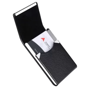 Men Business Card Holder Case - Slim PU Leather Metal Pocket Card Holder with Magnetic Shut, Name Card Holder - Image 3