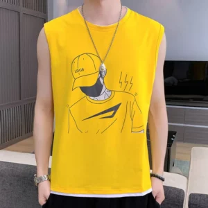 Fashion O-Neck Printed Casual Tank Top T-Shirts Men's Clothing 2024 Summer New Loose All-match Tops Korean Sleeveless Tee Shirt - Image 2