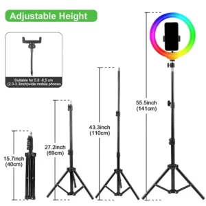 ZOMEI 110cm Tripod 10"LED Selfie Ring Light RGB Photography Video Light Phone Stand Fill Light Dimmable Lamp Trepied Streaming - Image 2