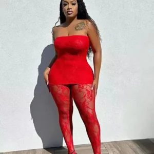 Joskaa Holiday Set Outfit For Women Black Red Lace Baddie 2 Piece Sets Outfits 2024 New Beach Sexy Leggings Club Party Outfit - Image 3