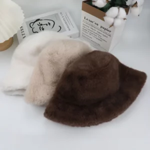Fluffy Fur Fisherman Hat For Women Winter Plush Ear Protection Cap Windproof Warm Female Panama Caps Solid Fashion Bucket Hat - Image 3