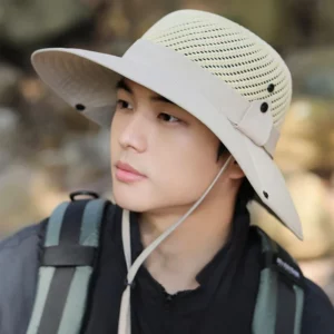 10cm Wide Brim Sun Hat for Men UPF 50+ Boonie Hat Summer UV Protection Outdoor Fishing Hiking Hat Breathable Mesh Bucket Cap - Image 2