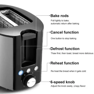 Stainless steel Bread Toaster Sandwich waffle Bake oven Multifunctional Breakfast maker with Widened bake slot with crumb tray - Image 3