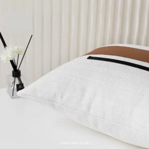 Cushion Cover Soft Cotton Linen Stitching Style PU Leather 50*50 Square Pillowcase Bedroom Sofa TV Pillow Case Fashion All-match - Image 3