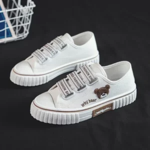 Shoes for Women Embroidery Bear Canvas Shoes Female Student Trend Sport Casual Platform Vulcanized Shoes Flat Footwear 2023 - Image 3