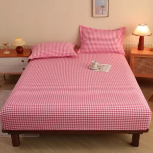 2025 New Simple Washed Cotton Yarn-dyed Bed Hat Printed Plaid Red Mattress Cover Skin-friendly Breathable Bedspread - Image 2