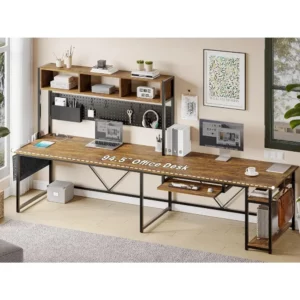 Shaped Computer Desk, with Power Outlet and Pegboard, with Led Lights, Keyboard Tray, Storage Shelves, Computer Desk - Image 3