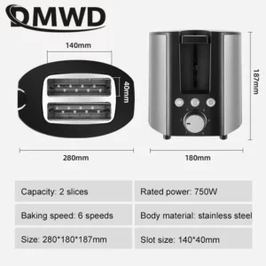 Stainless steel Bread Toaster Sandwich waffle Bake oven Multifunctional Breakfast maker with Widened bake slot with crumb tray - Image 4