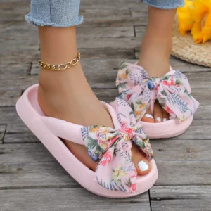 Summer Ladies Handmade Bows Flip-flops Soft-soled Non-slip Women's Cloud Slippers Travel Vacation Beach Women Shoes - Image 5