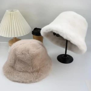 Fluffy Fur Fisherman Hat For Women Winter Plush Ear Protection Cap Windproof Warm Female Panama Caps Solid Fashion Bucket Hat - Image 2