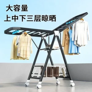 Carbon Steel Clothes Drying Rack, Floor Folding, Household Clothes Drying Pole, Balcony, Simple Rack - Image 4