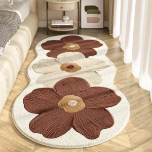 Irregular Bedside Carpet Flower Pattern Area Rugs Imitation Wool Carpets Non-slip Floor Mat For Bedroom Home Decoration - Image 3
