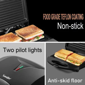 Electric Sandwich Maker Panini 750W Waffle Maker Cooking Kitchen Appliances Breakfast Waffles Machine Non-stick Iron Pan Sonifer - Image 6