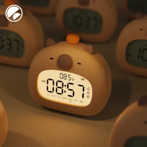 Bedside LED Clock Kids Alarm Clock Children's Sleep Trainier Temperature Display With Rechargeable Control Digital Cute Capybara - Image 2