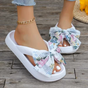 Summer Ladies Handmade Bows Flip-flops Soft-soled Non-slip Women's Cloud Slippers Travel Vacation Beach Women Shoes - Image 4