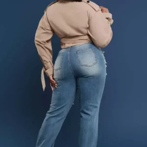 CM.YAYA Denim Pants Women Retro Sexy Hole Hollow Out Jeans Ripped out Pencil Trousers 2024 Street Skinny High Waist Lady Pant - Image 5