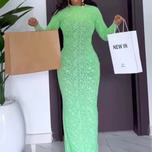 Wmstar Women Dress Autumn Elegant Fashion Solid Color Long Sleeve Pullover Round Neck Floor Length Slim Boydcon Party Dresses - Image 4