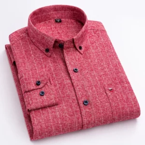 New in shirtplus size 7XL 100%cotton sanding long-sleeve shirts for men slim fit plain shirt striped plaid single pocket clothes - Image 1