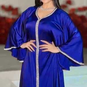 2023 New Muslim Abaya Women Fashion Crystal Caftan Marocain Islam Clothing Big Sleeve Satin Party Evening Dress Ramadan Clothes - Image 2