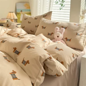 Cute Dog Printed Duvet Covet Set Brown Color Comforter Cover with Pillowcase for Kids Single/Queen/King housse de couette Full - Image 2