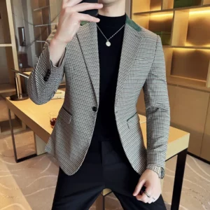 Luxury and Fashionable Men's Suit Jacket Blazer Business Slim Fit Lapel Plaid Dress Suit Wedding Groom Tailcoat Suit Jacket4XL-M - Image 4