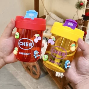 300ml Plastic Water Bottle with Straw Cute 3D Sticker Portable Outdoor Household Sports Tea Cup Water Bottle for Girls and Kids - Image 2