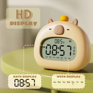 Bedside LED Clock Kids Alarm Clock Children's Sleep Trainier Temperature Display With Rechargeable Control Digital Cute Capybara - Image 3