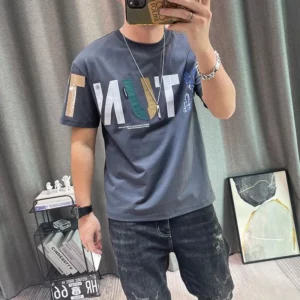 2023 Summer New Fashion Street Letter Printing T-Shirts Man Korean Style Round Neck Short Sleeve Loose Casual Cotton Pullovers - Image 4