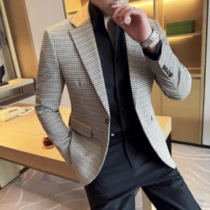 Luxury and Fashionable Men's Suit Jacket Blazer Business Slim Fit Lapel Plaid Dress Suit Wedding Groom Tailcoat Suit Jacket4XL-M - Image 5
