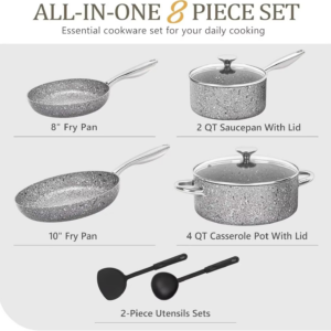 8 Piece Stone Cookware Set Pots and Pans Set Set with Super Nonstick Results, Stone Pots and Pans Wok Pan - Image 6