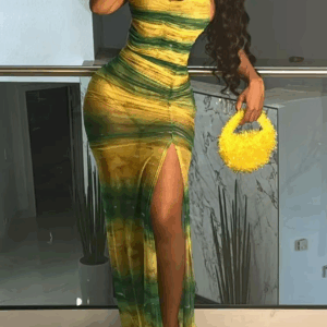 Weird Puss Gradient Backless Dress Women Halter See Through Ruched Summer Trend Split Long Bodycon Coquette Bandage Vestidos - Image 3