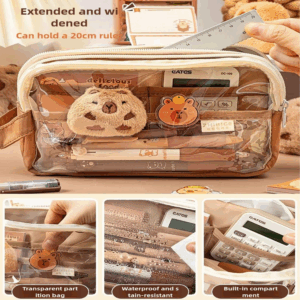 Cute Capybara Pencil Case School Supplies Clear Aesthetic Pencil Pouch with Cute Capybara Pins and Plush Stickers and Memo Pad - Image 5