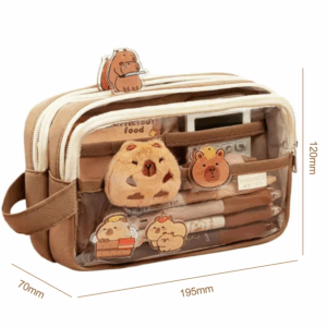 Cute Capybara Pencil Case School Supplies Clear Aesthetic Pencil Pouch with Cute Capybara Pins and Plush Stickers and Memo Pad - Image 3