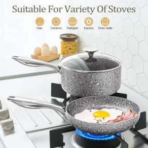 8 Piece Stone Cookware Set Pots and Pans Set Set with Super Nonstick Results, Stone Pots and Pans Wok Pan - Image 3