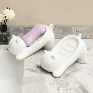 Kawaii White Cat Soap Drain Rack Kitchen Sponge Storage Rack Bathroom Soap Holder Non-slip Container Cute Home Organizer - Image 5