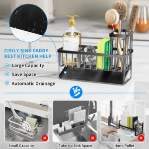 Self-draining Sink Shelf Stainless Steel Kitchen Sink Caddy Drain Rack Soap Sponge Holder Drainer for Kitchen Sink Organizer - Image 4