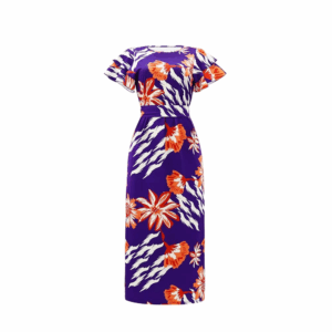 Floral Print Crew Neck Dress, Vacation Style Ruffle Sleeve Split Hem Maxi Dress For Spring & Summer, Women's Clothing - Image 3