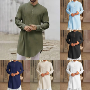 Kurtas for Men Muslim Shirt Stand Collar Long Sleeve Islamic Arab Kaftan punjabi muslim man Casual Long Shirts Men Clothing XXXL - Image 5