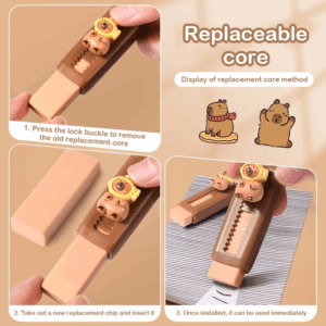 Kawaii Push Pull Capybara Eraser Soft School Supplies Clean Mess Free Stationary Office Student Rubber Eraser For Kids Gift - Image 5